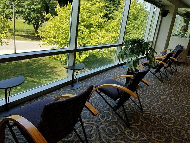Library student spaces - study chairs looking outside